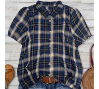 Camicia a quadri con maniche a palloncino casual di stile retrò per donne di taglia curvy, adatta ai festival di musica country estivi 0XL,1XL,2XL,3XL,4XLTessuto intrecciato