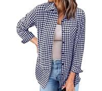 Camicia a quadri da donna, camicetta a maniche lunghe, giacca a quadri da donna, in flanella, con bottoni, bacche di bufalo, camicette per lavoro al chiuso o all'aperto, per la vita quotidiana, Blu, M