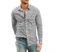 Camicia a quadri da uomo a maniche lunghe con design a risvolto in tessuto traspirante per primavera autunno uso quotidiano (L grigio)