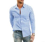 Camicia a quadri da uomo a maniche lunghe con design con risvolto, tessuto traspirante, per primavera e autunno, uso quotidiano (XL azzurro)