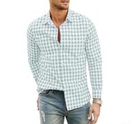 Camicia a quadri da uomo a maniche lunghe con design con risvolto, tessuto traspirante, per primavera e autunno, uso quotidiano (XL verde)