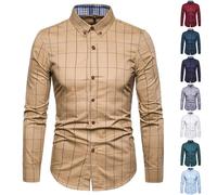 Camicia a quadri da uomo, slim fit, formale a quadri, camicia da festa con colletto a quadri, camicia da lavoro intelligente, top da lavoro a scacchi, top da ufficio a scacchi, Verde, 4X-Large
