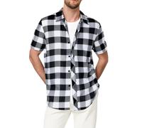 Camicia a quadri da uomo Xxxl, estiva, da uomo, per la primavera, l'estate, leggera, per il tempo libero, comoda, classica, da uomo, a quadri, con bottoni, casual, a maniche corte, traspirante