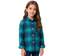 Camicia a quadri per ragazze in flanella a maniche lunghe con bottoni camicie casual per bambini con tasca per 1-14 anni Autunno Inverno Camicetta con risvolto termico, blu cielo, 13-14 Anni