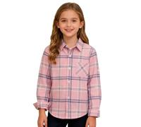 Camicia a quadri per ragazze in flanella a maniche lunghe con bottoni camicie casual per bambini con tasca per 1-14 anni Autunno Inverno Camicetta con risvolto termico, rosa, 3-4 Anni