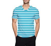 Camicia a righe da uomo T-shirt a maniche corte con scollo a V T-shirt classiche di base Camicia estiva a blocchi di colore alla moda 2025 Top alla moda, Z01-azzurro cielo, S