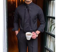 Camicia a righe manica lunga da uomo design coreano colletto con risvolto abbott