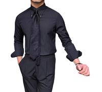 Camicia a righe manica lunga da uomo design coreano colletto con risvolto abbott