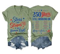 Camicia a stelle e strisce e diritti umani 250° anniversario 4 luglio Liberty and Justice for All Camicia unisex, Scollo a V verde, L