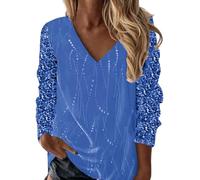 Camicia a tunica da donna elegante con paillette, con scollo a V, a maniche lunghe, con brillantini, oversize, larghe, per matrimonio, per il capodanno