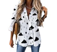 Camicia Abbottonata con Stampa Nuvole Nere E Gocce di Pioggia, Camicetta a Maniche Lunghe Blusa Stile Minimalista Scollo a V Maglietta Ampia Casual