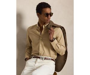 Camicia aderente chino con logo ricamato Beige M Tinta unita