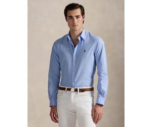 Camicia aderente chino con logo ricamato Blu S Tinta unita