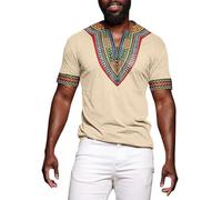 Camicia Africana da Uomo con Scollo a V Etnico Dashiki Camicia Estiva per Il Tempo Libero con Stampe Etniche a Maniche Corte Camicie Tradizionali Medio Oriente Abiti Arabi