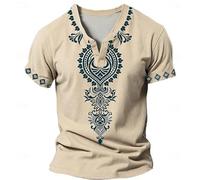 Camicia africana da uomo con scollo a V Etnico Dashiki Camicia estiva per il tempo libero con stampe etniche a maniche corte camicie tradizionali Medio Oriente abiti arabi, O Beige1, XL