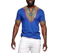 Camicia Africana da Uomo con Scollo a V Etnico Dashiki Camicia Estiva per Il Tempo Libero con Stampe Etniche a Maniche Corte Camicie Tradizionali Medio Oriente Abiti Arabi
