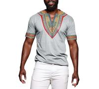 Camicia Africana da Uomo con Scollo a V Etnico Dashiki Camicia Estiva per Il Tempo Libero con Stampe Etniche a Maniche Corte Camicie Tradizionali Medio Oriente Abiti Arabi