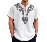 Camicia africana da uomo con scollo a V Etnico Dashiki Camicia estiva per il tempo libero Medio Oriente Abiti arabi con stampe etniche a maniche corte camicie tradizionali, bianco, M