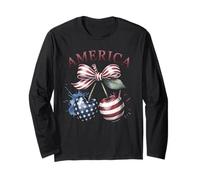 Camicia America Cherry Bow, simpatica bandiera degli Stati Uniti, 4 luglio, festa patriottica Maglia a Manica