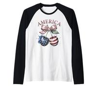 Camicia America Cherry Bow, simpatica bandiera degli Stati Uniti, 4 luglio, festa patriottica Maglia con Maniche Raglan