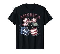 Camicia America Cherry Bow, simpatica bandiera degli Stati Uniti, 4 luglio, festa patriottica Maglietta