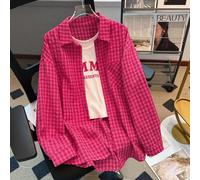 Camicia ampia a quadri da donna, con colletto e bottoni, con una tasca laterale, disponibile in più colori, adatta per l'ufficio e il tempo libero, per tutte le stagioni, in particolare la primavera L