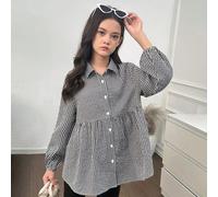 Camicia ampia e carina con colletto alla Peter Pan, maniche a lanterna e motivo a quadri, adatta a ragazze in età preadolescenziale per l'inverno/autunno 8Y,9Y,10Y,11Y,12YVichyTessuto intrecciato