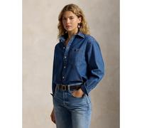 Camicia ampia in denim a maniche lunghe Blu M Tinta unita