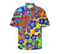 Camicia Anni 70 Uomo, a Maniche Corte Stampata in 3D da Uomo, Casual, per Le Vacanze e la Moda in Riva al Mare (Multicolour, XXXXL)