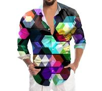 Camicia Anni 70 Uomo Hippy - Camicia da Mardi Sequin Fashion Digital Stampata in 3D A Maniche Lunghe con Risvolto E Bottoni (Black M)