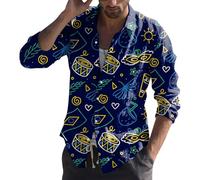 Camicia Anni 70 Uomo Hippy, Stampata alla Moda di da Uomo (Navy, XL)