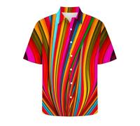 Camicia Anni 70 Uomo Slim - Camicia A Maniche Corte Stampata in 3D da Casual per Le Vacanze E La Moda in Riva al Mare (Multicolour XXXXXXL)