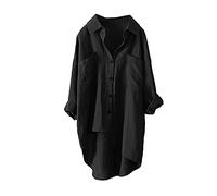 Camicia Anti UV Donna Manica Lunga Camicette E Camicette Donna Grandi Dimensioni Camicetta Risvolto Camicetta Con Tasca E Pulsante Alto Mi Lungo Top Asimmetrico Abbigliamento Tinta Unita, Nero , L