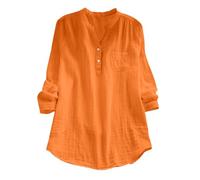 Camicia Anti UV Donna Manica Lunga Camicia in Lino Donna Grande Taglia Camicetta Outdoor Camicette Leggero Top Traspirante Casual Loungewear Tinta Unita Abbigliamento con Tasca Camicia, arancione