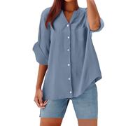 Camicia antipiega da donna Camicette e camicette da donna di grandi dimensioni, camicetta a maniche lunghe con bottone alto a collo alto in tinta unita camicia ampia abbigliamento casual, blu, S