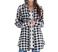 Camicia antipiega da donna senza stiratura, camicette e camicette da donna di grandi dimensioni camicetta plaid cardigan risvolto camicetta con bottone alto casual top manica lunga abbigliamento