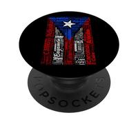 Camicia bandiera portoricana con città e città di Porto Rico PopSockets PopGrip Adesivo