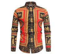 Camicia barocca da uomo con bottone a risvolto, classica, slim fit, per il tempo libero, vintage, alla moda, elasticità, oversize, per tuta, streetwear, Colore: rosso, XL