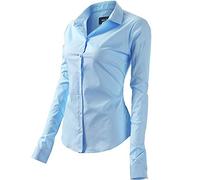 Camicia Basic da Donna in Cotone Manica Lunga - Camicetta Casual Blusa Chiusura Bottoni Slim Formale Elegante - Camicia Shirt con Colletto Dritto, Ideale per Ufficio/Lavoro/Colloquio (EU48, Bianco)