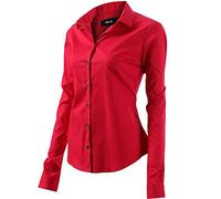 Camicia Basic da Donna in Cotone Manica Lunga - Camicetta Casual Blusa Chiusura Bottoni Slim Formale Elegante - Camicia Shirt con Colletto Dritto, Ideale per Ufficio/Lavoro/Colloquio (EU48, Rosa)