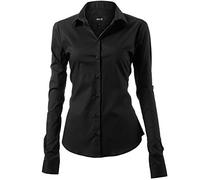 Camicia Basic da Donna in Cotone Manica Lunga - Camicetta Casual Blusa Chiusura Bottoni Slim Formale Elegante - Camicia Shirt con Colletto Dritto, Ideale per Ufficio/Lavoro/Colloquio (EU48, Nero)