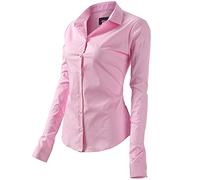 Camicia Basic da Donna in Cotone Manica Lunga - Camicetta Casual Blusa Chiusura Bottoni Slim Formale Elegante - Camicia Shirt con Colletto Dritto, Ideale per Ufficio/Lavoro/Colloquio (EU34, Rosso)