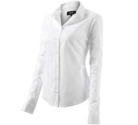 Camicia Basic da Donna in Cotone Manica Lunga - Camicetta Casual Blusa Chiusura Bottoni Slim Formale Elegante - Camicia Shirt con Colletto Dritto, Ideale per Ufficio/Lavoro/Colloquio (EU40, Bianco)