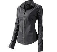 Camicia Basic da Donna in Cotone Manica Lunga - Camicetta Casual Blusa Chiusura Bottoni Slim Formale Elegante - Camicia Shirt con Colletto Dritto, Ideale per Ufficio/Lavoro/Colloquio (EU40, Blu1)