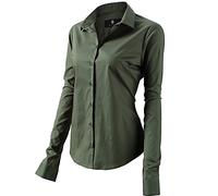Camicia Basic da Donna in Cotone Manica Lunga - Camicetta Casual Blusa Chiusura Bottoni Slim Formale Elegante - Camicia Shirt con Colletto Dritto, Ideale per Ufficio/Lavoro/Colloquio (EU34, Nero)