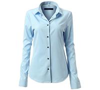 Camicia Basic da Donna Manica Lunga - Camicetta Casual Blusa Chiusura Bottoni Slim Fit Formale Elegante in Fibra bambù - Camicia Shirt Ideale per Ufficio/Lavoro/Colloquio (Blu, EU40)