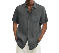 Camicia basic da uomo in cotone e lino, maglietta da lavoro, per uomo, disponibile in oltre camicie da uomo, casual, vestibilità regolare, grigio scuro-4., XL