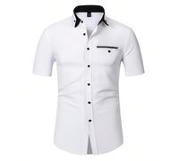 Camicia bianca a maniche corte adatta a ogni occasione, con design del colletto a contrasto unico, semplice ed elegante, adatta per occasioni formali o casual. Camicia da uomo aderente, casual e slim