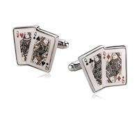 Camicia bianca con gemelli da uomo, gemelli da smoking carte da poker Q in acciaio inox, accessori per abiti, gioielli con scatola, 1.8 x 2.1 cm, Nessuna pietra preziosa