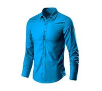 Camicia bianca da uomo a maniche lunghe, slim fit, con doppio polsino, tinta unita, bluse in misto cotone leggero, con bottoni, per abbigliamento business e casual, facile da pulire, Blu, L